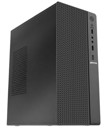 geonix optima r5 mid tower cabinet | micro atx & mini itx support | top psu design | 240mm gpu support | 4 expansion slots | ssd & hdd support | spcc steel pc case with usb & audio ports (with smps)